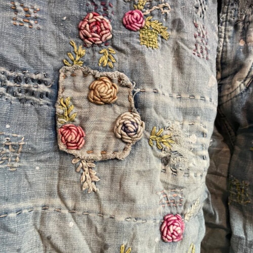 Magnolia Pearl Light Blue Patchwork Embroidered Denim Overalls Benjamins - Picture 11 of 16